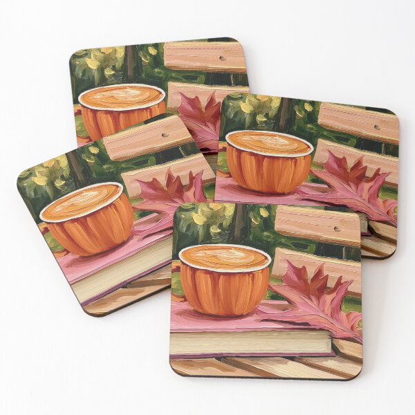 Item preview, Cozy Orange Coffee Cup on a Book with Red Autumn Leaf in a Peaceful Golden Park Setting designed and sold by OlfactoART Studio.