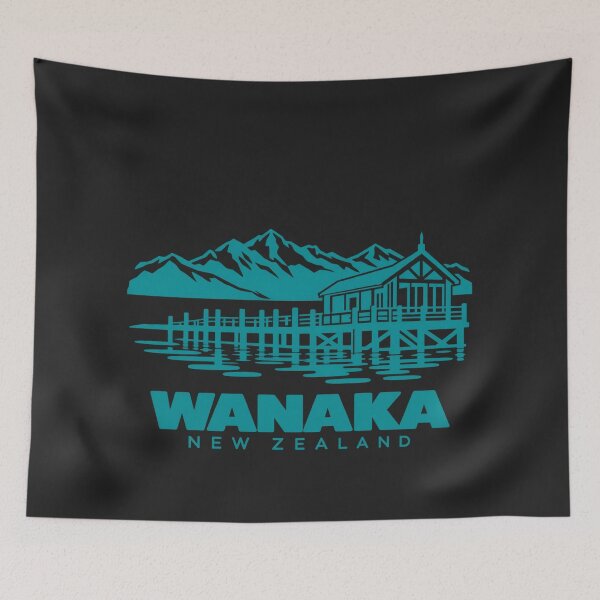 Artikelvorschau, Wanaka, Neuseeland – Plakat mit Linienkunst-Wahrzeichen entworfen und verkauft von CMYKStudio.