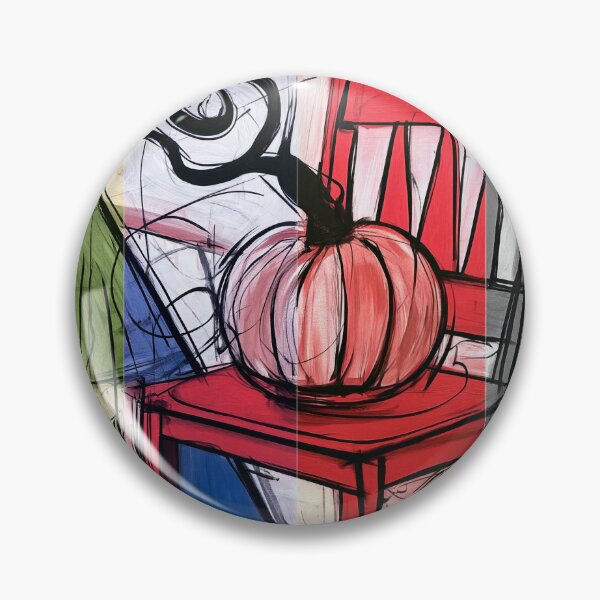Item preview, Abstract Pumpkin on a Red Chair with Bold Swirling Lines and Colorful Geometric Artistic Energy designed and sold by OlfactoART Studio.