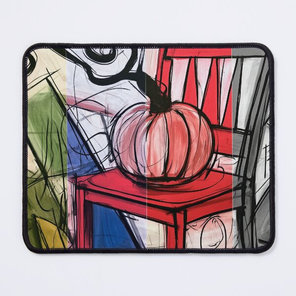 Item preview, Abstract Pumpkin on a Red Chair with Bold Swirling Lines and Colorful Geometric Artistic Energy designed and sold by OlfactoART Studio.