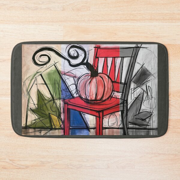 Item preview, Abstract Pumpkin on a Red Chair with Bold Swirling Lines and Colorful Geometric Artistic Energy designed and sold by OlfactoART Studio.
