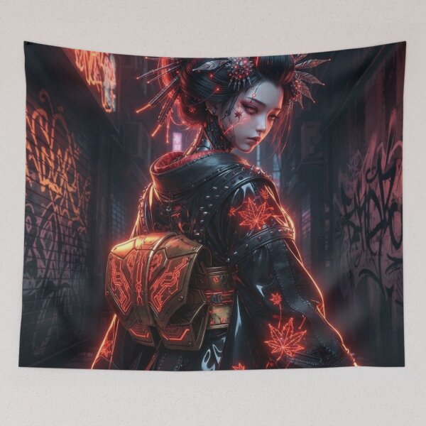 Item preview, Cyberpunk Geisha in Neon Alley designed and sold by kiwiartyfarty.