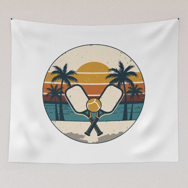 Artikelvorschau, Pickleball Retro Sonnenuntergang Palmen Vintage-Schläger entworfen und verkauft von Stupid Shirts.