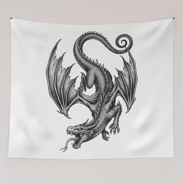 Item preview, Spiral-Tail Diving Dragon - Headfirst Ink Illustration designed and sold by DragonSerpent Ink.
