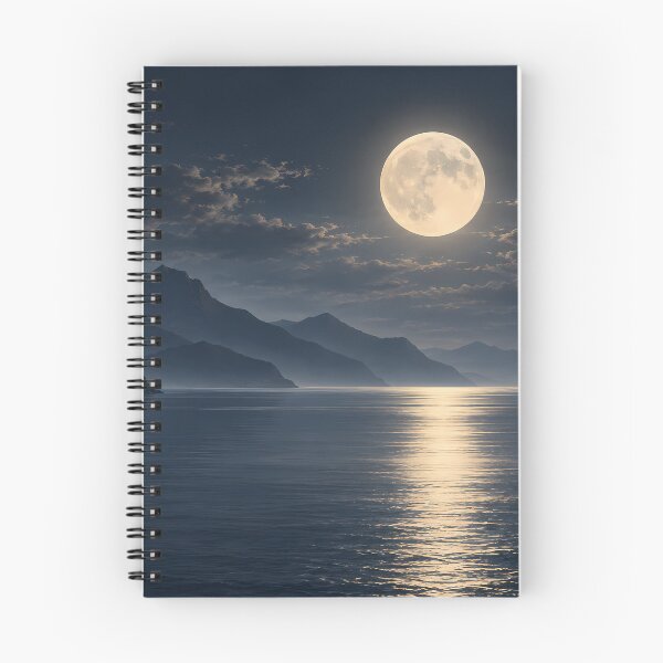 Item preview, Full Moon Over Mountain Bay – Calm Blue Night Seascape designed and sold by novadawy.