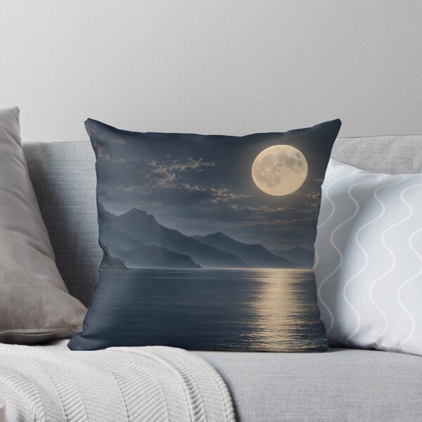 Item preview, Full Moon Over Mountain Bay – Calm Blue Night Seascape designed and sold by novadawy.