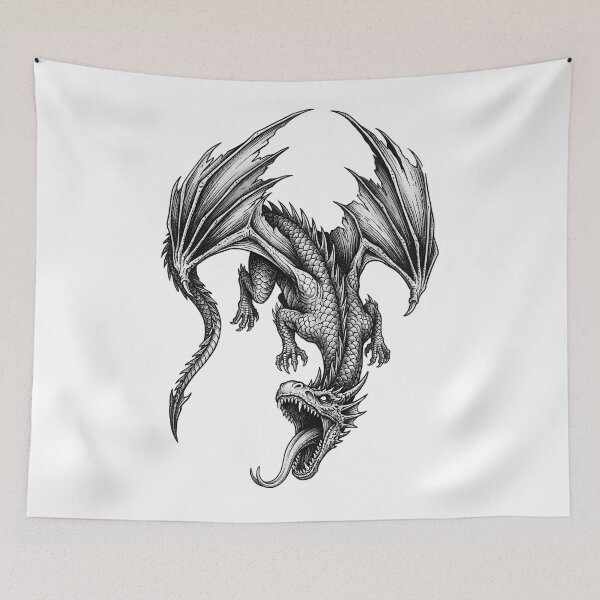 Item preview, Diving Dragon - Inverted Headfirst Ink Illustration designed and sold by DragonSerpent Ink.