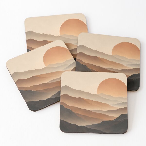 Item preview, Terracotta Mountain Sunset – Japandi Minimalist Landscape designed and sold by novadawy.