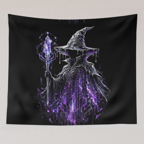 Item preview, Cyberpunk Wizard Holding a Purple Crystal Staff designed and sold by Skolyak.