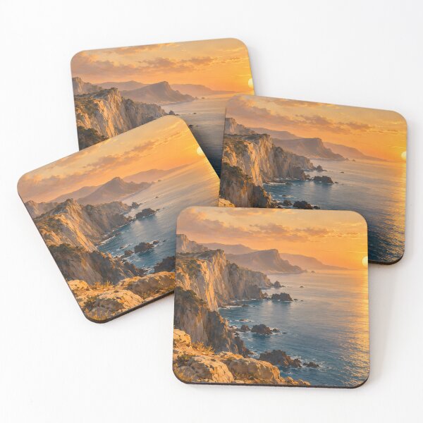 Item preview, Golden Coastal Cliffs at Sunset – Warm Ocean Seascape designed and sold by novadawy.