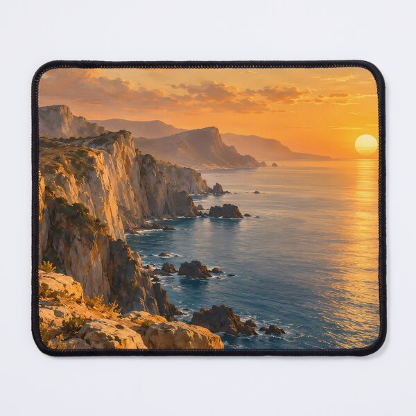 Item preview, Golden Coastal Cliffs at Sunset – Warm Ocean Seascape designed and sold by novadawy.