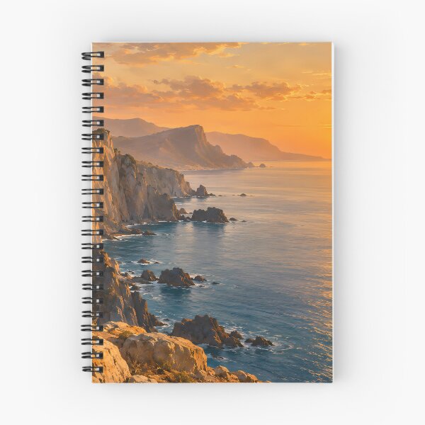 Item preview, Golden Coastal Cliffs at Sunset – Warm Ocean Seascape designed and sold by novadawy.