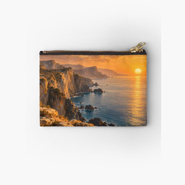 Item preview, Golden Coastal Cliffs at Sunset – Warm Ocean Seascape designed and sold by novadawy.