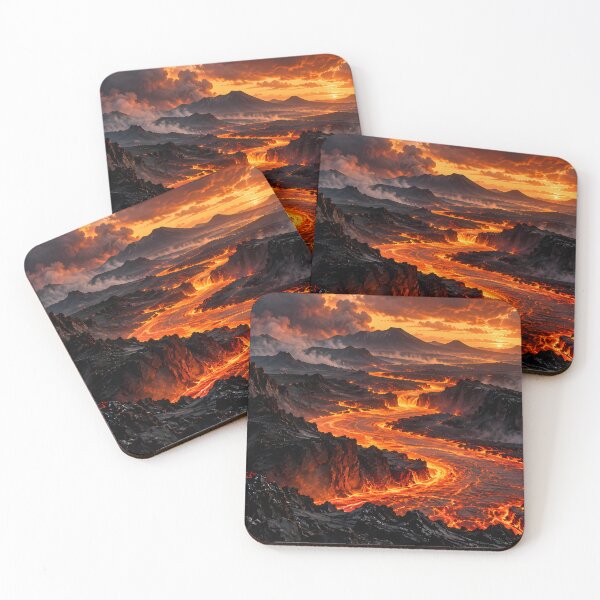Item preview, Molten Lava River Through Volcanic Mountains – Fiery Landscape designed and sold by novadawy.