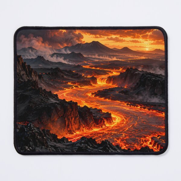 Item preview, Molten Lava River Through Volcanic Mountains – Fiery Landscape designed and sold by novadawy.