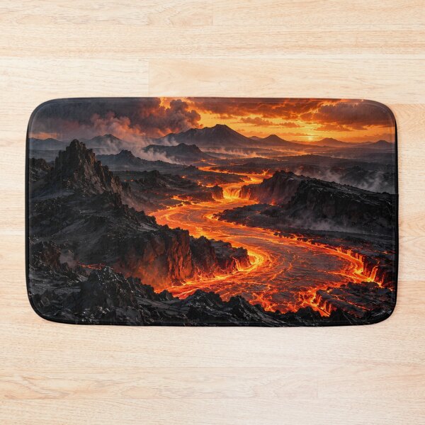 Item preview, Molten Lava River Through Volcanic Mountains – Fiery Landscape designed and sold by novadawy.