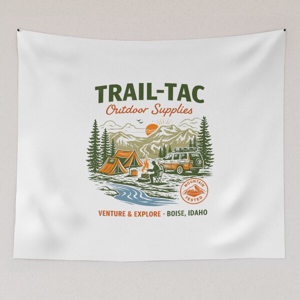 Aperçu de l'œuvre Affiche des fournitures de plein air Trail-Tac créée et vendue par Matinez Pink.