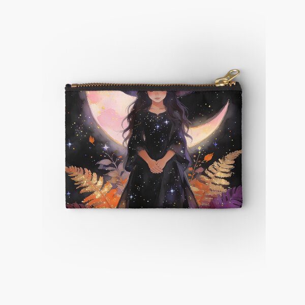 Item preview, Autumn Witch Under Crescent Moon Watercolor Art designed and sold by soulfulpalette.