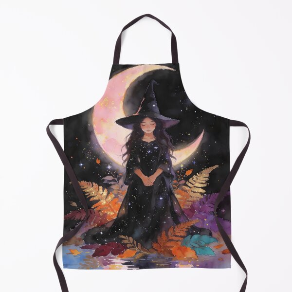 Item preview, Autumn Witch Under Crescent Moon Watercolor Art designed and sold by soulfulpalette.
