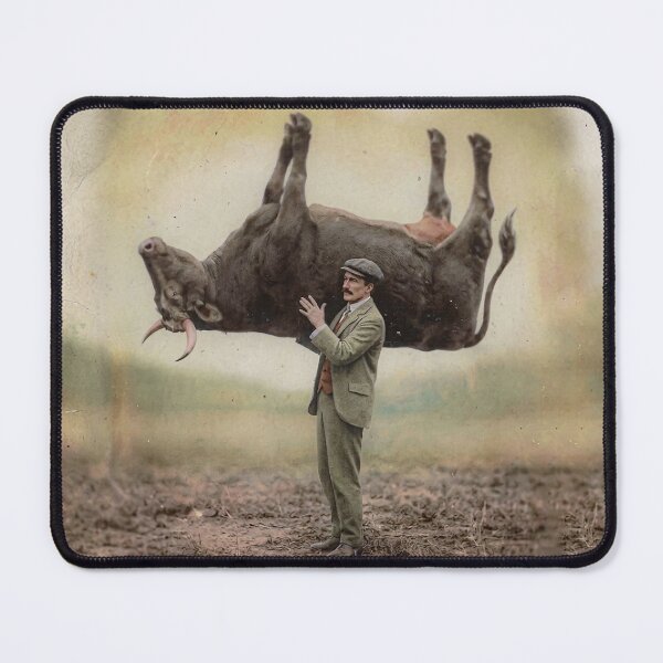 Item preview, Vintage Man Carrying a Cow" or "The Cow-Lifting Marvel designed and sold by The Ravens Ballad.