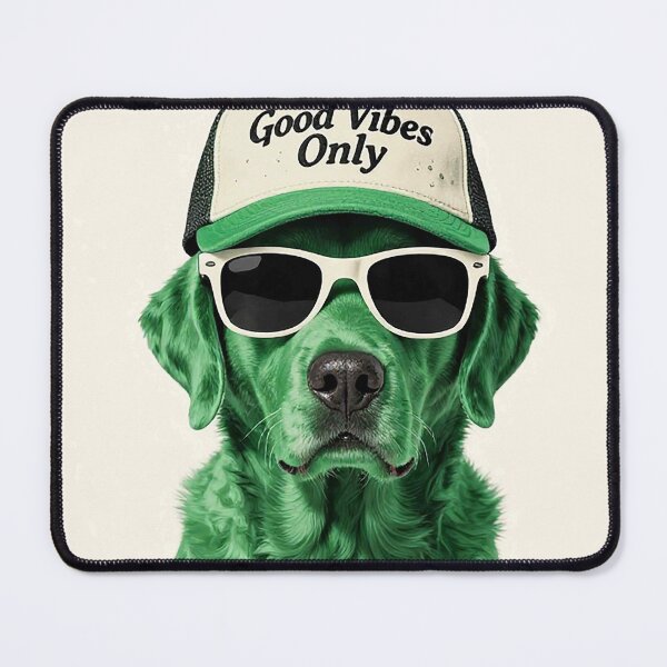 Item preview, Cool Green Golden Retriever Good Vibes Only Cap & White Glasses designed and sold by MFMart.