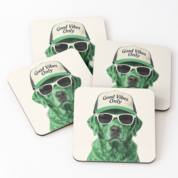Item preview, Cool Green Golden Retriever Good Vibes Only Cap & White Glasses designed and sold by MFMart.
