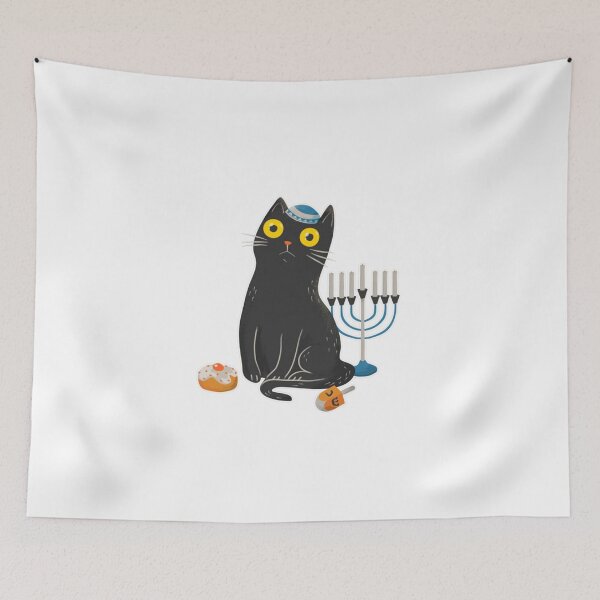Item preview, Intense Gaze Black Cat in Hanukkah  designed and sold by HytoneArt.