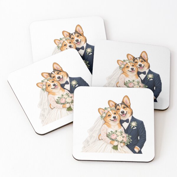 Artikelvorschau, Corgi Bride and Groom Wedding Portrait entworfen und verkauft von skyartdesign.