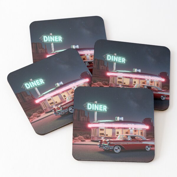 Item preview, Vintage Neon Diner Route 66 Classic Car Desert Night designed and sold by Stupid Shirts.