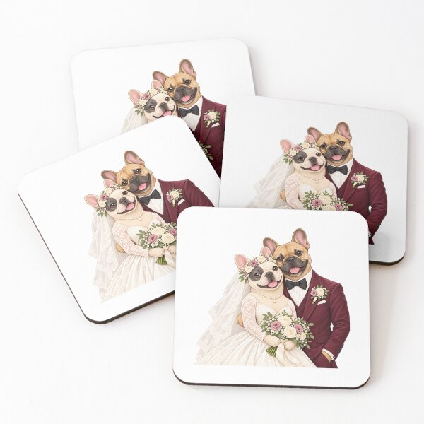 Artikelvorschau, French Bulldog Bride and Groom Wedding Portrait entworfen und verkauft von skyartdesign.