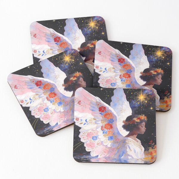 Item preview, African Celestial Angel Floral Wings Watercolor Art designed and sold by soulfulpalette.