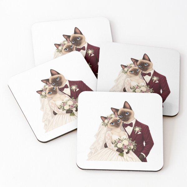 Artikelvorschau, Siamese Cat Bride and Groom Wedding Portrait entworfen und verkauft von skyartdesign.