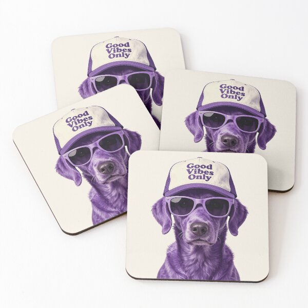 Item preview, Cool Purple Golden Retriever Good Vibes Only Cap & Glasses designed and sold by MFMart.