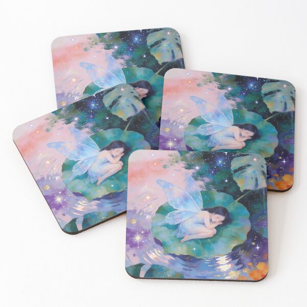 Item preview, Sleeping Fairy on Giant Leaf Celestial Watercolor Art designed and sold by soulfulpalette.