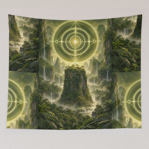 Item preview, Sacred Geometry Over Tropical Waterfall Valley designed and sold by monkeybusiness.pt.