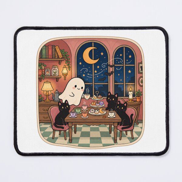 Item preview, Halloween Ghost Tea Party | Cute Black Cats Spooky Afternoon Tea Design designed and sold by MrDev.