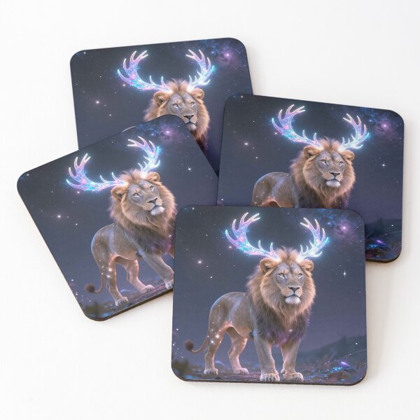 Item preview, Galaxy Lion with Glowing Antlers Cosmic Majesty designed and sold by MFMart.