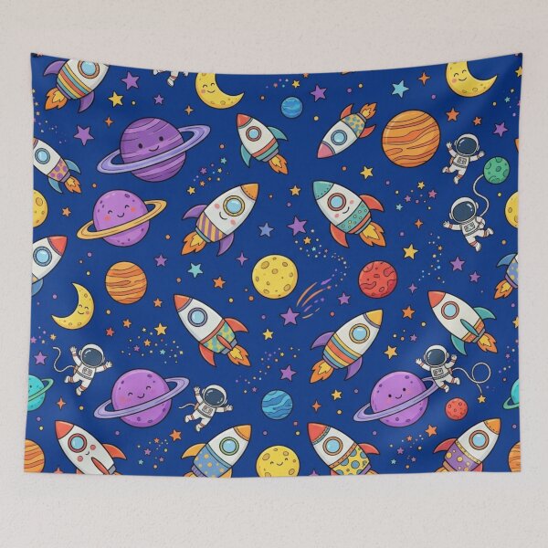 Item preview, Cute Cartoon Space Rockets Planets Childrens Bedding Pattern designed and sold by Shivora Studio.