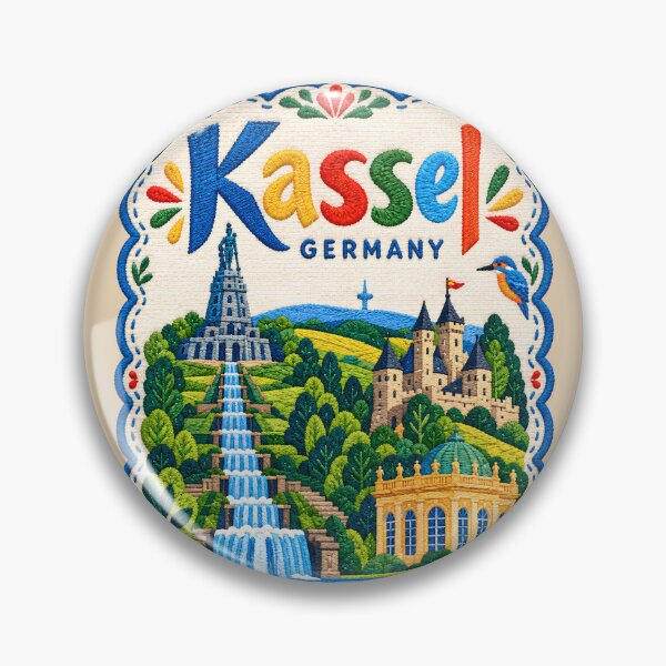 Item preview, Kassel Germany Embroidered Travel Illustration Bergpark Wilhelmshöhe and Waterfalls designed and sold by Witsprings.
