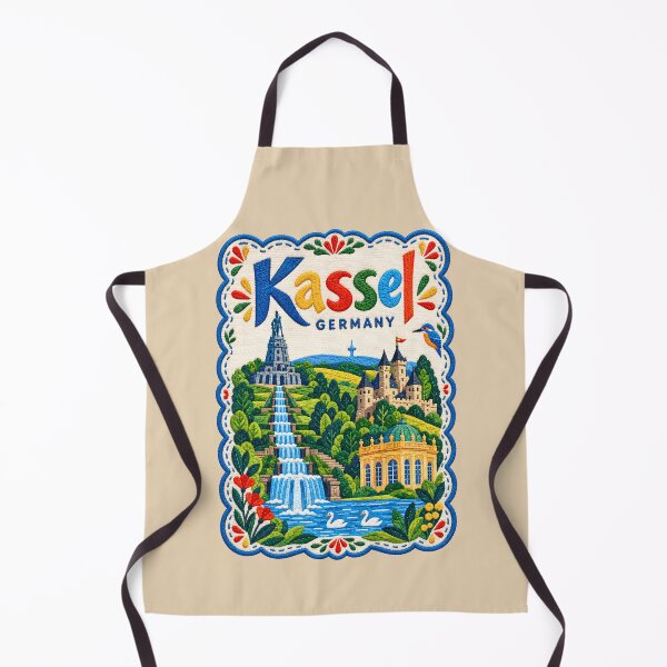 Artikelvorschau, Kassel Deutschland bestickte Reiseillustration Bergpark Wilhelmshöhe und Wasserfälle entworfen und verkauft von Witsprings.