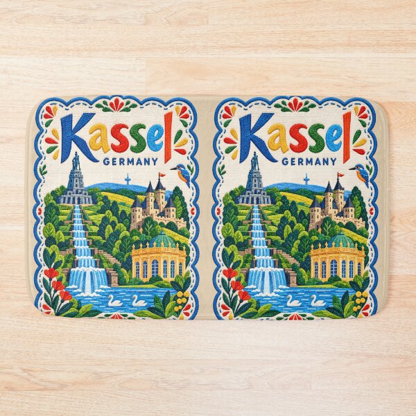 Item preview, Kassel Germany Embroidered Travel Illustration Bergpark Wilhelmshöhe and Waterfalls designed and sold by Witsprings.