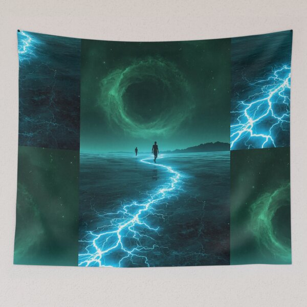 Item preview, Silhouettes Walking Electric Path Toward Cosmic Vortex designed and sold by monkeybusiness.pt.