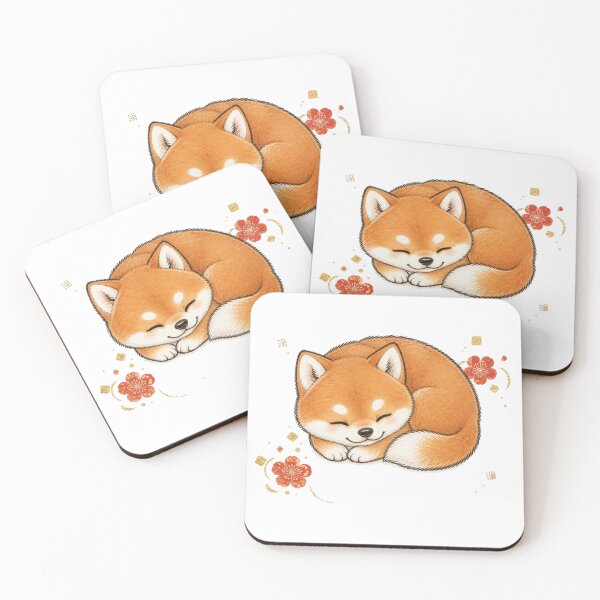 Item preview, Sleepy Red Shiba Inu Curled Up Napping designed and sold by Kawaii Matcha Studio.