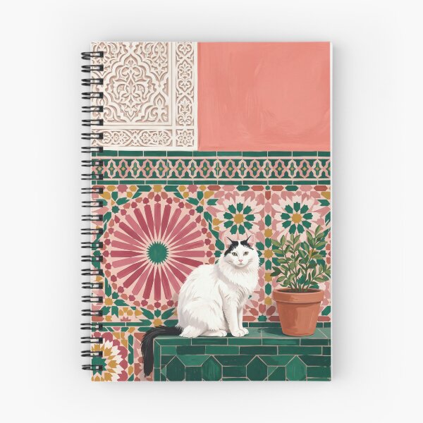 Item preview, Pink Moroccan Zellige Tile Boho Cat Art designed and sold by arteresting-art.