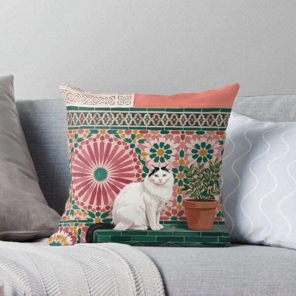 Item preview, Pink Moroccan Zellige Tile Boho Cat Art designed and sold by arteresting-art.