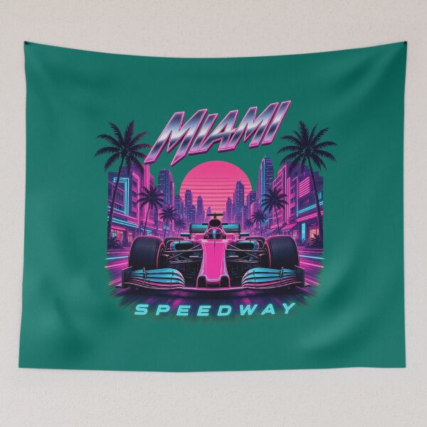 Item preview, Miami Speedway Synthwave Neon Palm Trees 80s Supercar designed and sold by bentleypotter.