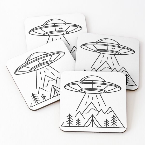 Item preview, UFO Camping Mountains – Minimalist Line Art Alien Adventure designed and sold by LoFizzy.