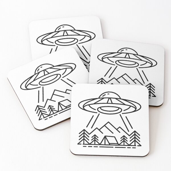 Item preview, UFO Camping Mountains – Minimalist Line Art Alien Adventure designed and sold by LoFizzy.