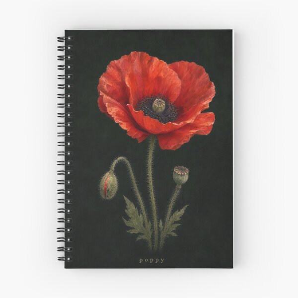 Aperçu de l'œuvre Poppy Dark Botanical Illustration | Moody Floral Wall Art créée et vendue par FixationStudio.