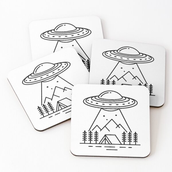 Item preview, UFO Camping Mountains – Minimalist Line Art Alien Adventure designed and sold by LoFizzy.